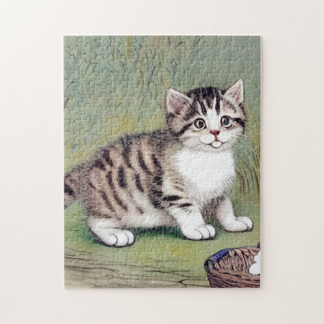 Puzzle Ilustracion de gatito vintage a rayas (Vertical)