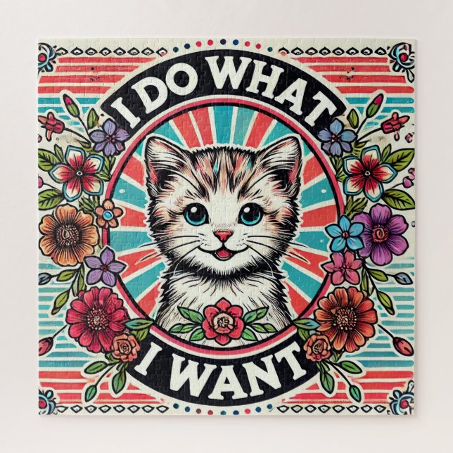 Puzzle Ilustración de gato con flores y eslogan positivo (Vertical)