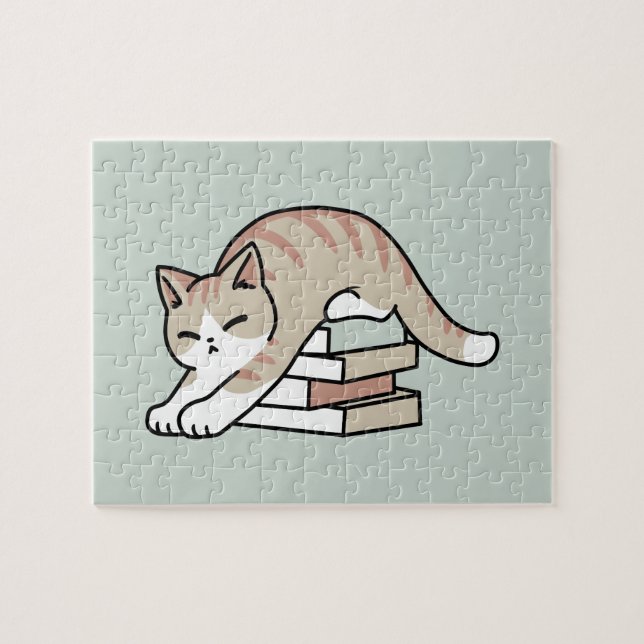 Puzzle Ilustracion de Gato de Amante de Libros - Curva y  (Horizontal)