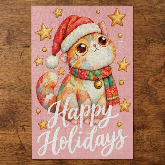 Puzzle Ilustración de gato de Navidad adorable con encant