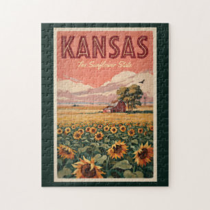 Puzzle Ilustración de Girasoles de Kansas Arte de Viaje V