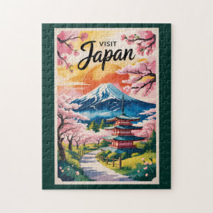 Puzzle Ilustración de Japón Monte Fuji Arte de Viaje Vint