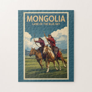 Puzzle Ilustración de jinetes de Mongolia Arte de viaje v