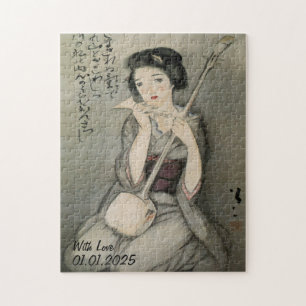 Puzzle ilustracion de kimono de Japón con estética de cos