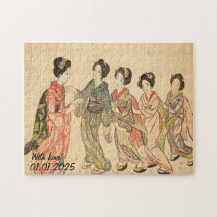 Puzzle ilustracion de kimono de Japón con estética de cos