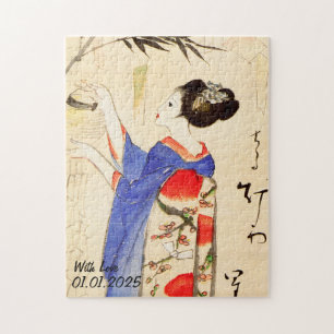 Puzzle ilustracion de kimono de Japón con estética de cos