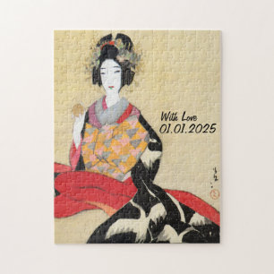 Puzzle ilustracion de kimono de Japón con estética de cos