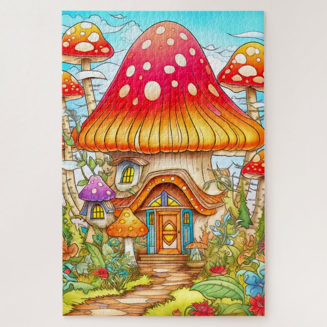 Puzzle Ilustracion de la casa de hongos mágicos (Vertical)