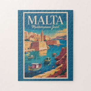 Puzzle Ilustración de la costa de Malta Arte de viaje vin