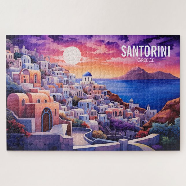 Puzzle Ilustracion de la isla de Santorini | Arte de viaj (Horizontal)