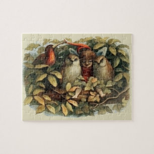 Puzzle Ilustración de la naturaleza de hadas y búhos