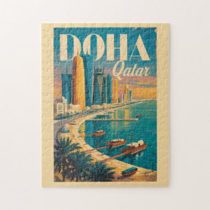 Puzzle Ilustración de la silueta urbana de Doha Qatar Art