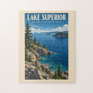 Puzzle Ilustración de Lake Superior Arte de viaje vintage