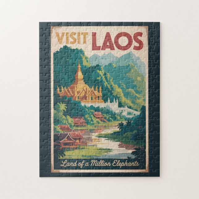 Puzzle Ilustración de Laos Pha That Luang Arte de Viaje (Vertical)