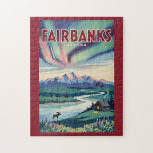 Puzzle Ilustración de las Luces del Norte de Fairbanks Al