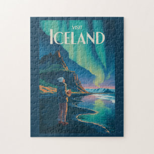 Puzzle Ilustración de las luces del norte de Islandia Art