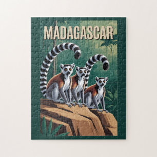 Puzzle Ilustración de lémures de Madagascar Arte de viaje