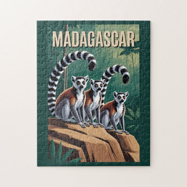 Puzzle Ilustración de lémures de Madagascar Arte de viaje (Vertical)