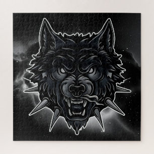 Puzzle Ilustración de lobo feroz con collar de pinchos