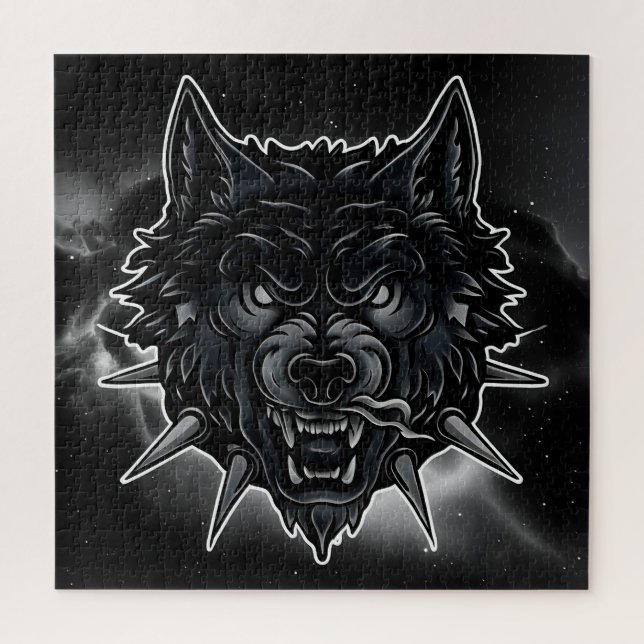 Puzzle Ilustración de lobo feroz con collar de pinchos (Vertical)