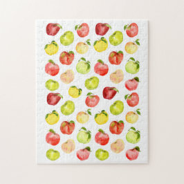 Puzzle Ilustracion de manzana verde rojo acuarela otoño