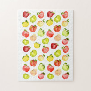 Puzzle Ilustracion de manzana verde rojo acuarela otoño