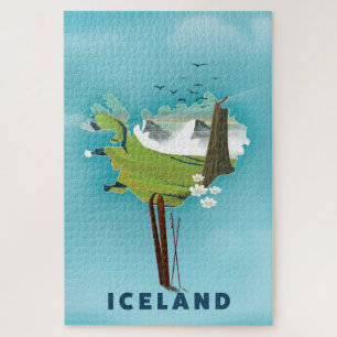 Puzzle Ilustración de mapa de Islandia cartel de viaje.