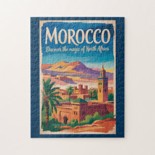 Puzzle Ilustración de Marruecos Arte de Viaje Vintage