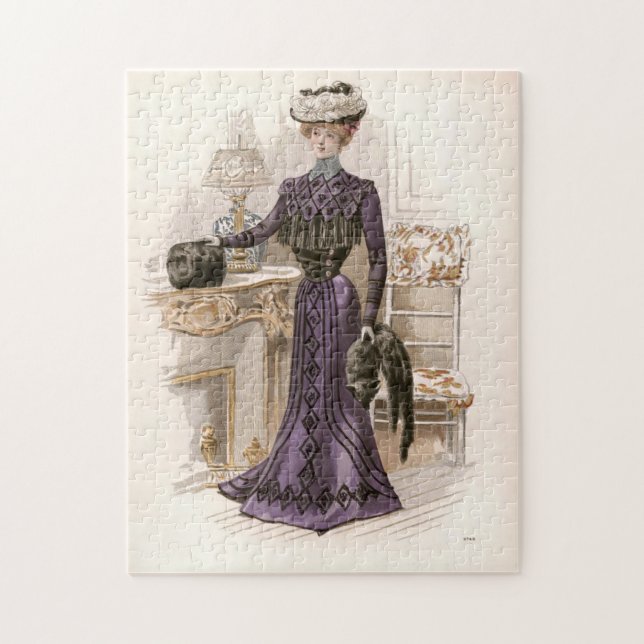 Puzzle Ilustracion de moda Vintage Edwardian Lady Fox (Vertical)