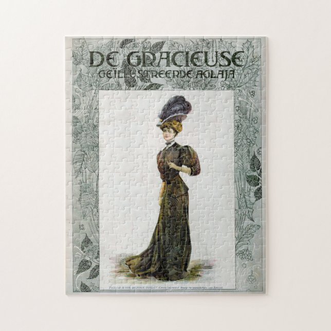 Puzzle Ilustración de moda vintage señora sombrero boa de (Vertical)