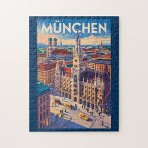 Puzzle Ilustración de Múnich Alemania Arte de Viaje Vinta