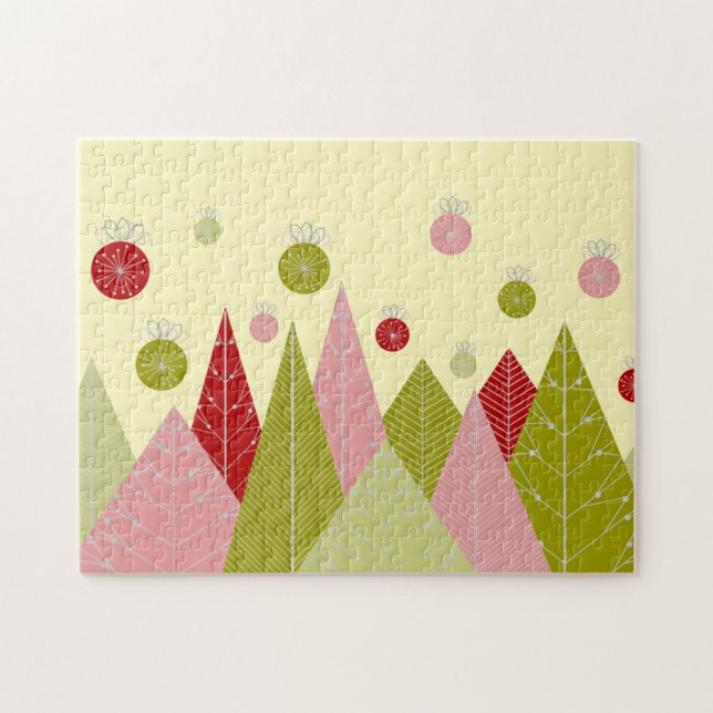 Puzzle Ilustracion de Navidades de ornamentos y árboles (Horizontal)