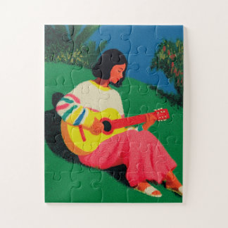 Puzzle Ilustración de niña tocando la guitarra en hierba