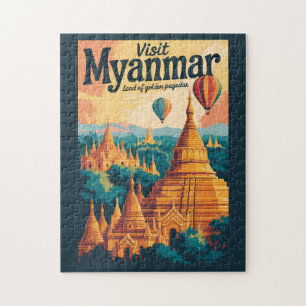 Puzzle Ilustración de pagodas de Myanmar Arte de viaje vi