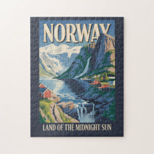 Puzzle Ilustración de paisaje de Noruega Arte de viaje vi