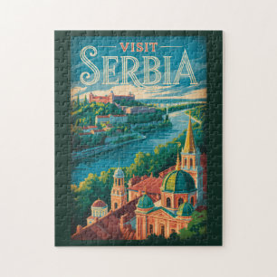 Puzzle Ilustración de paisaje de Serbia Arte de viaje vin