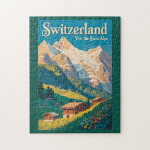 Puzzle Ilustración de paisaje de Suiza Arte de viaje