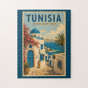 Puzzle Ilustración de paisaje de Túnez Arte de viaje vint