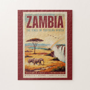 Puzzle Ilustración de paisaje de Zambia Arte de viaje vin