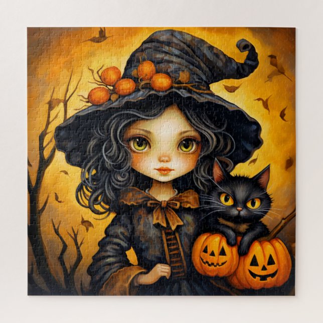Puzzle Ilustración de pequeña bruja descarada (Vertical)