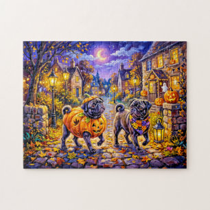 Puzzle Ilustración de perro Mops de disfraz de Halloween