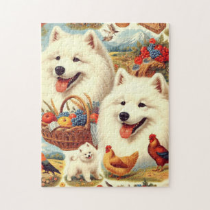 Puzzle Ilustracion de perro Samoyed de época