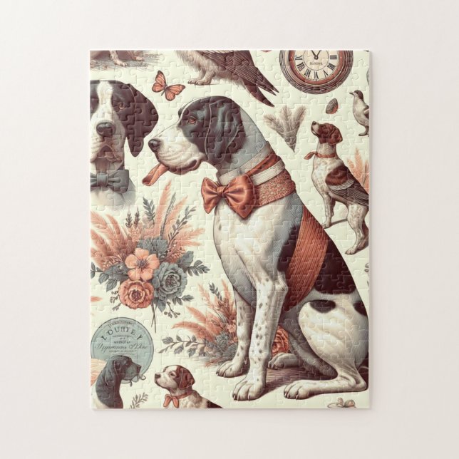 Puzzle Ilustracion de perro Vintage Braque Français (Vertical)