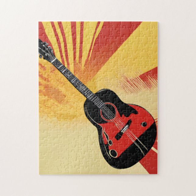 Puzzle Ilustracion de pintura de guitarra pop Art Retro v (Vertical)