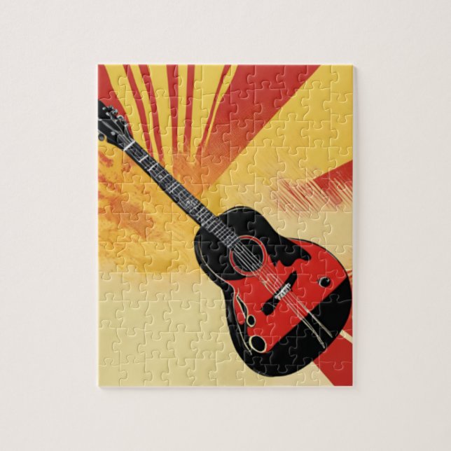 Puzzle Ilustracion de pintura de guitarra pop Art Retro v (Vertical)