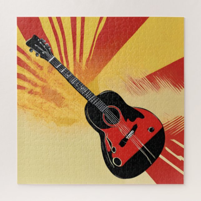 Puzzle Ilustracion de pintura de guitarra pop Art Retro v (Vertical)