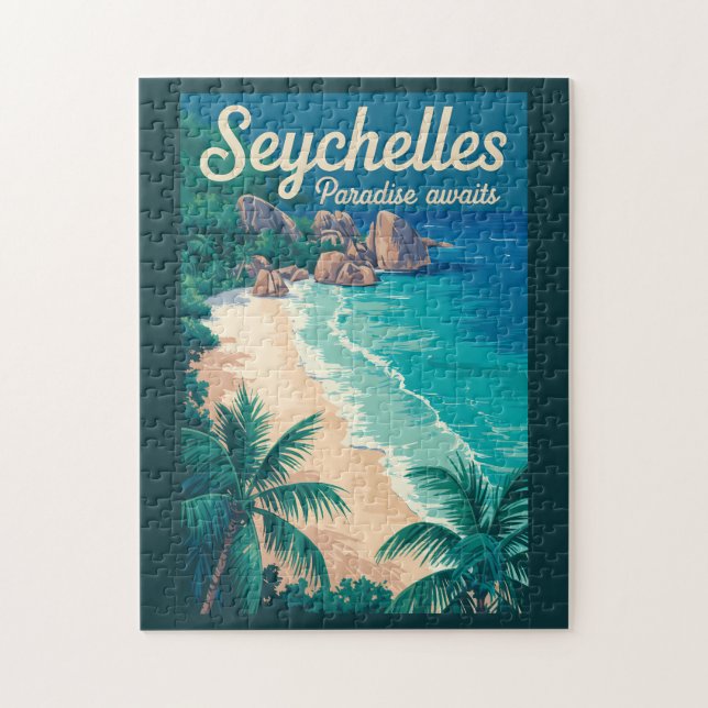 Puzzle Ilustración de playa de Seychelles Arte de viaje v (Vertical)