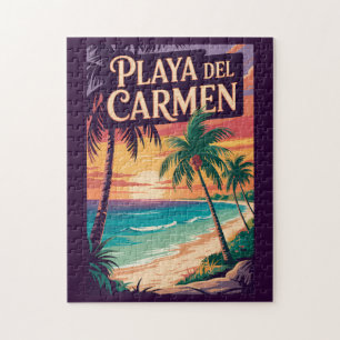 Puzzle Ilustración de Playa del Carmen Arte de Viaje Vint