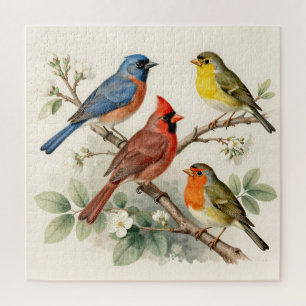 Puzzle Ilustración de rama de flor de pájaro cantor vinta