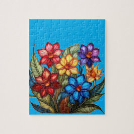 Puzzle Ilustración de ramo floral de vidrio teñido vibran